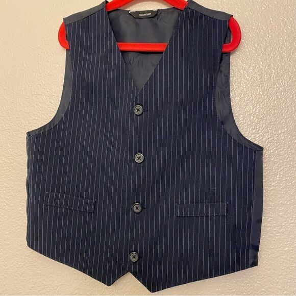 Boys kids youth Navy blue pin stripe formal dress up vest suit Jacket size 6 - Picture 1 of 6